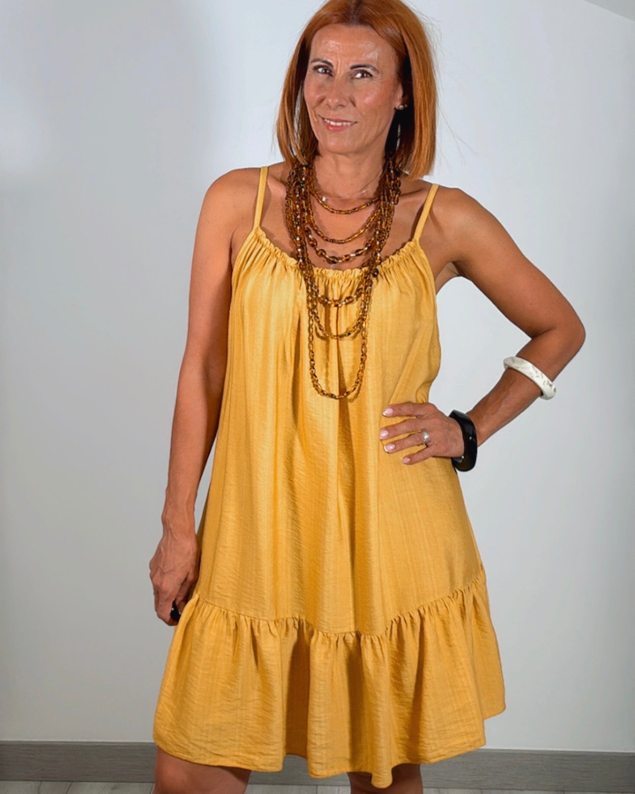 Vestido tirantes mostaza