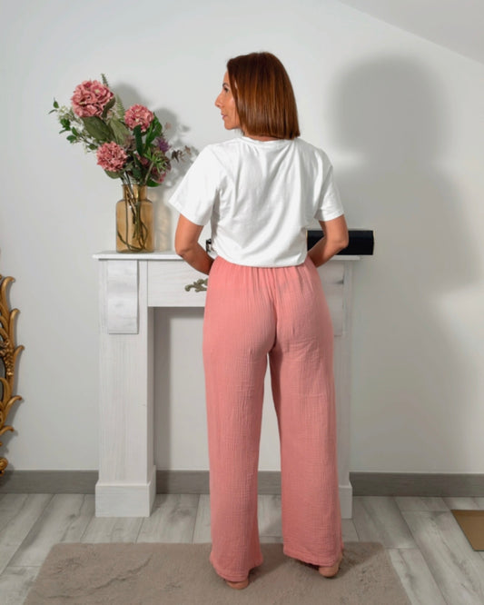Pantalon pijama bambula rosa