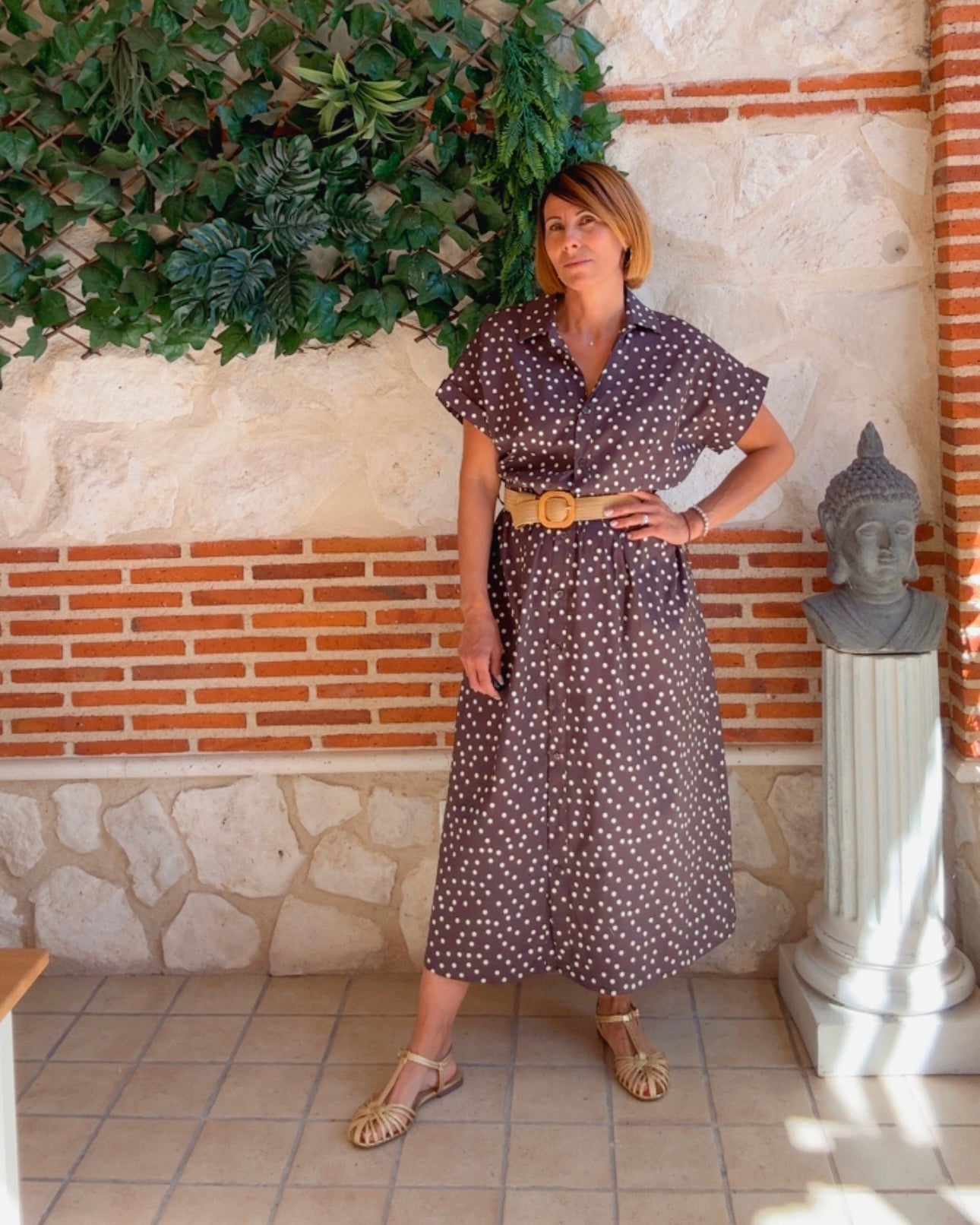 Vestido camisero lunares chocolate