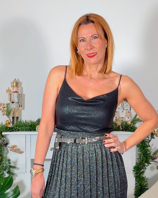 Falda plisada punto brillos