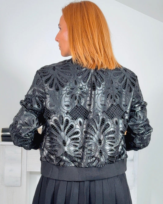 Bomber polipiel troquelada negra