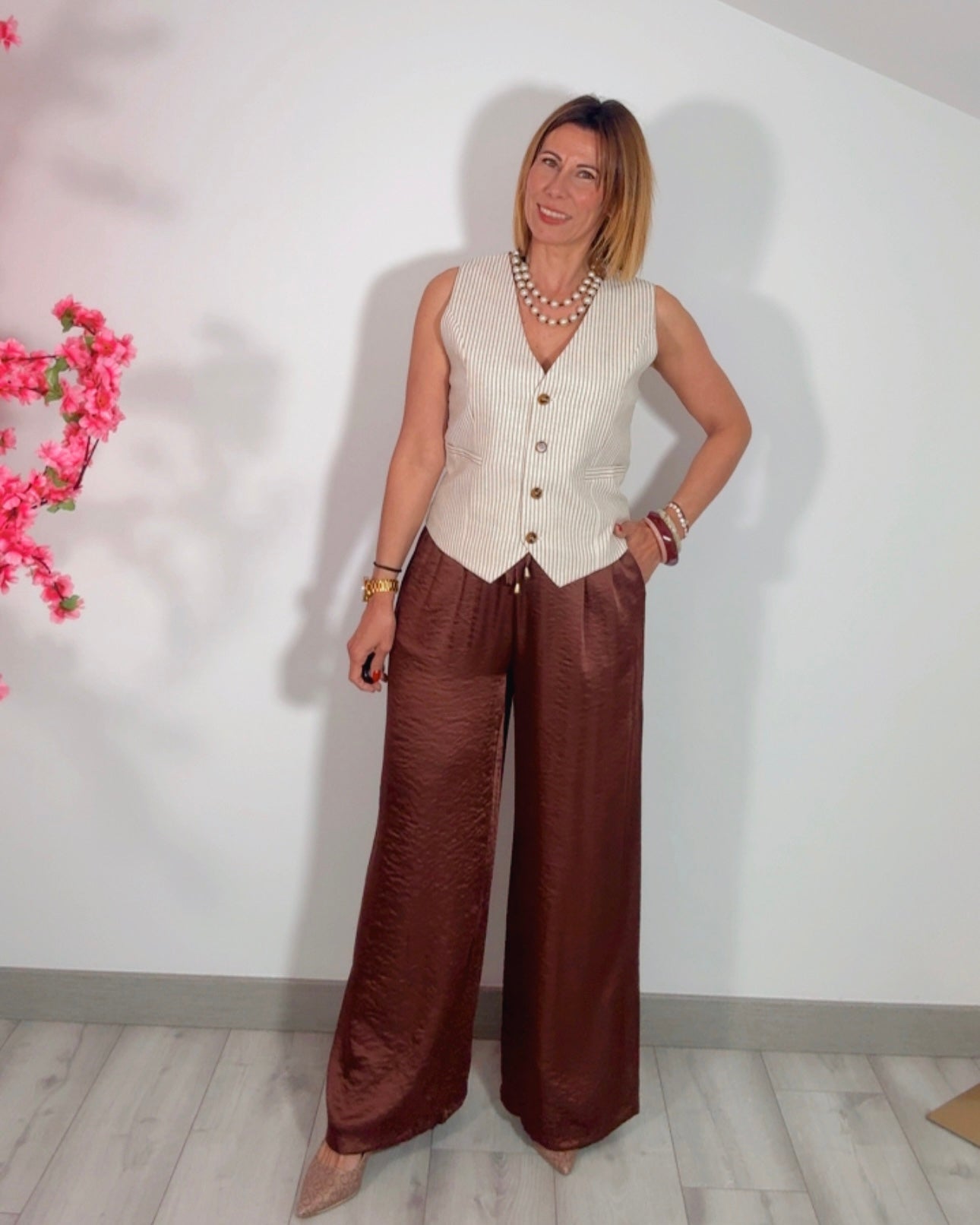 Pantalon satinado chocolate