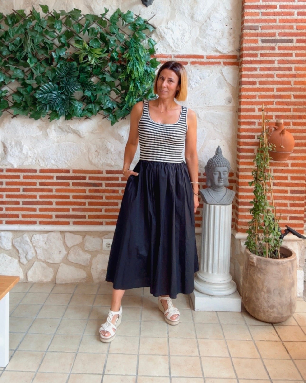 Vestido navy combinado
