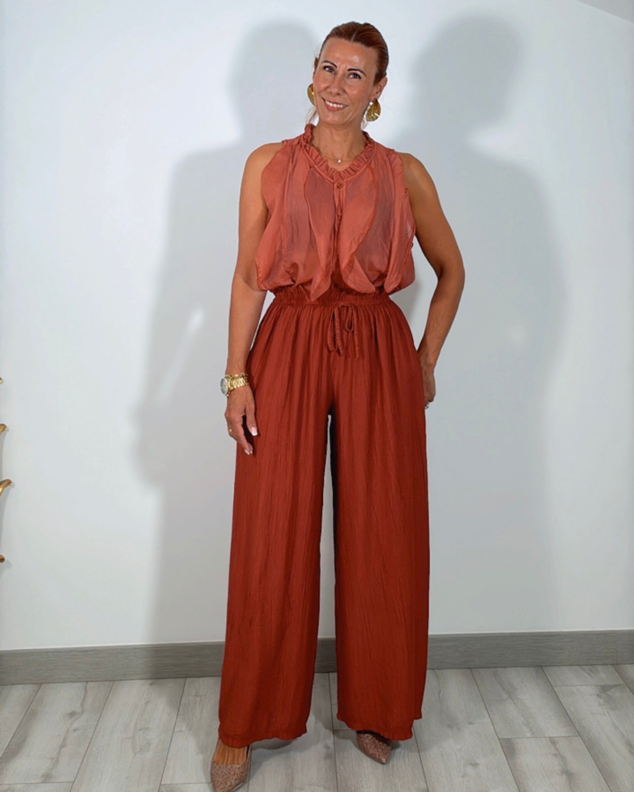 Pantalon fluido teja