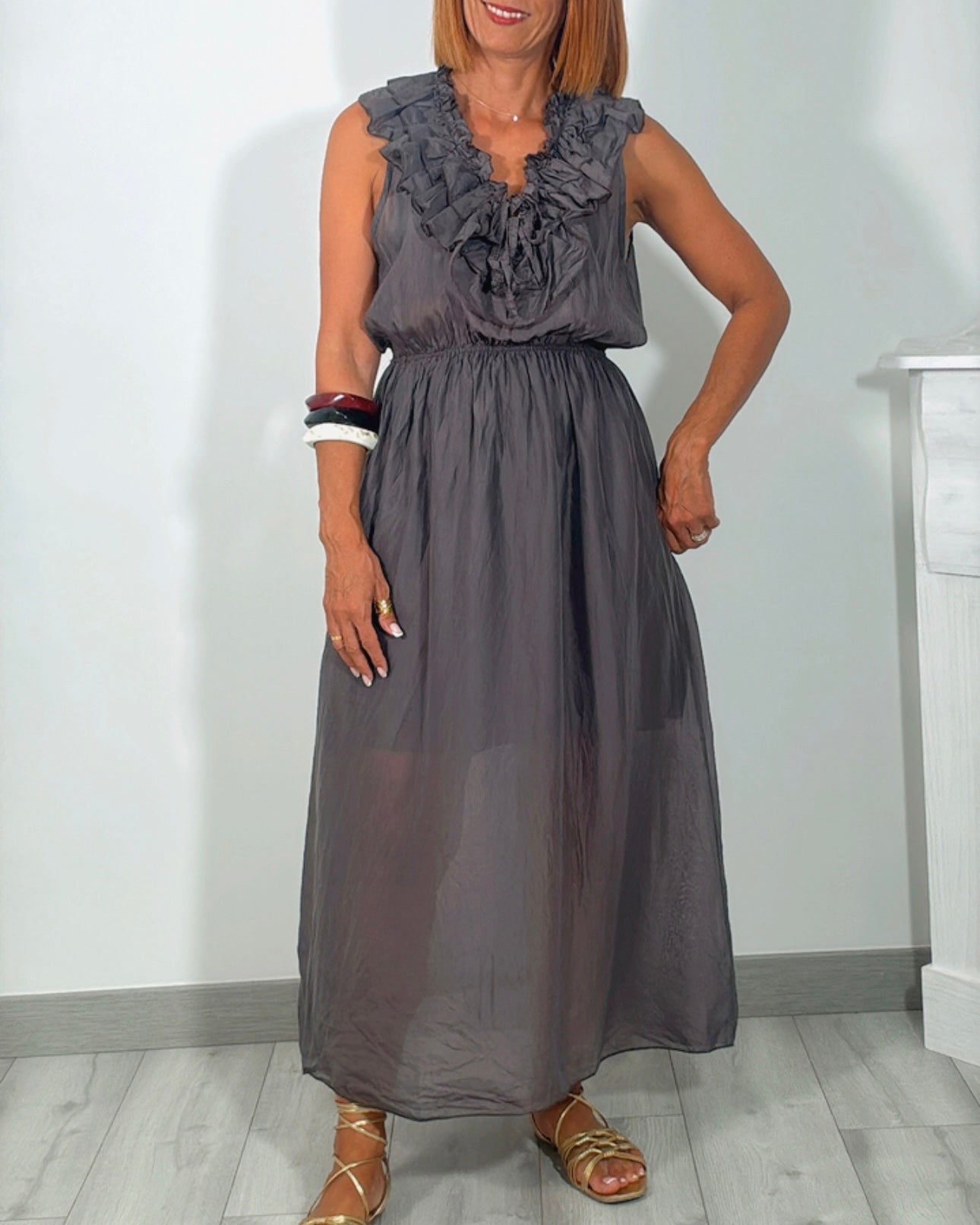 Vestido Tencel gris perla