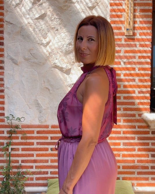 Blusa halter gasa frambuesa