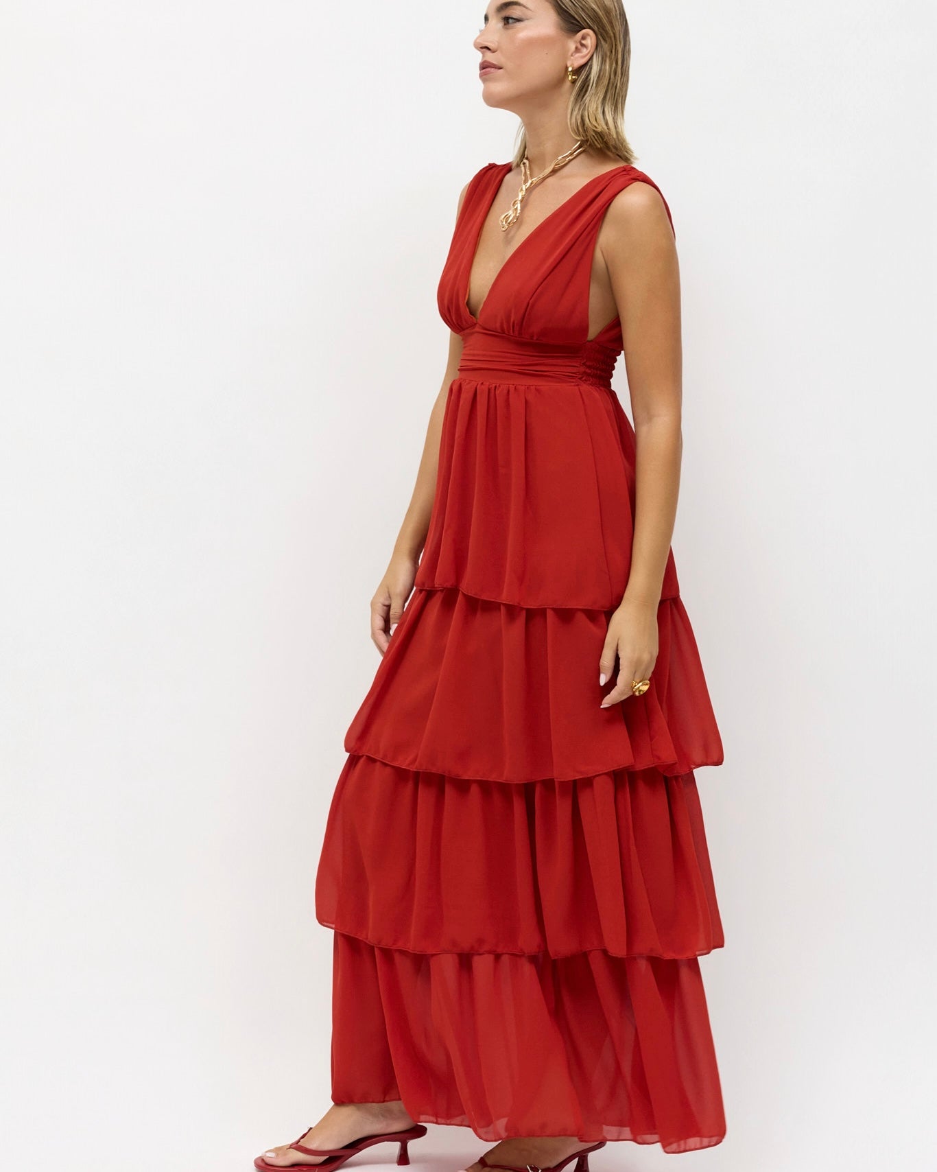 Vestido Chiffon teja
