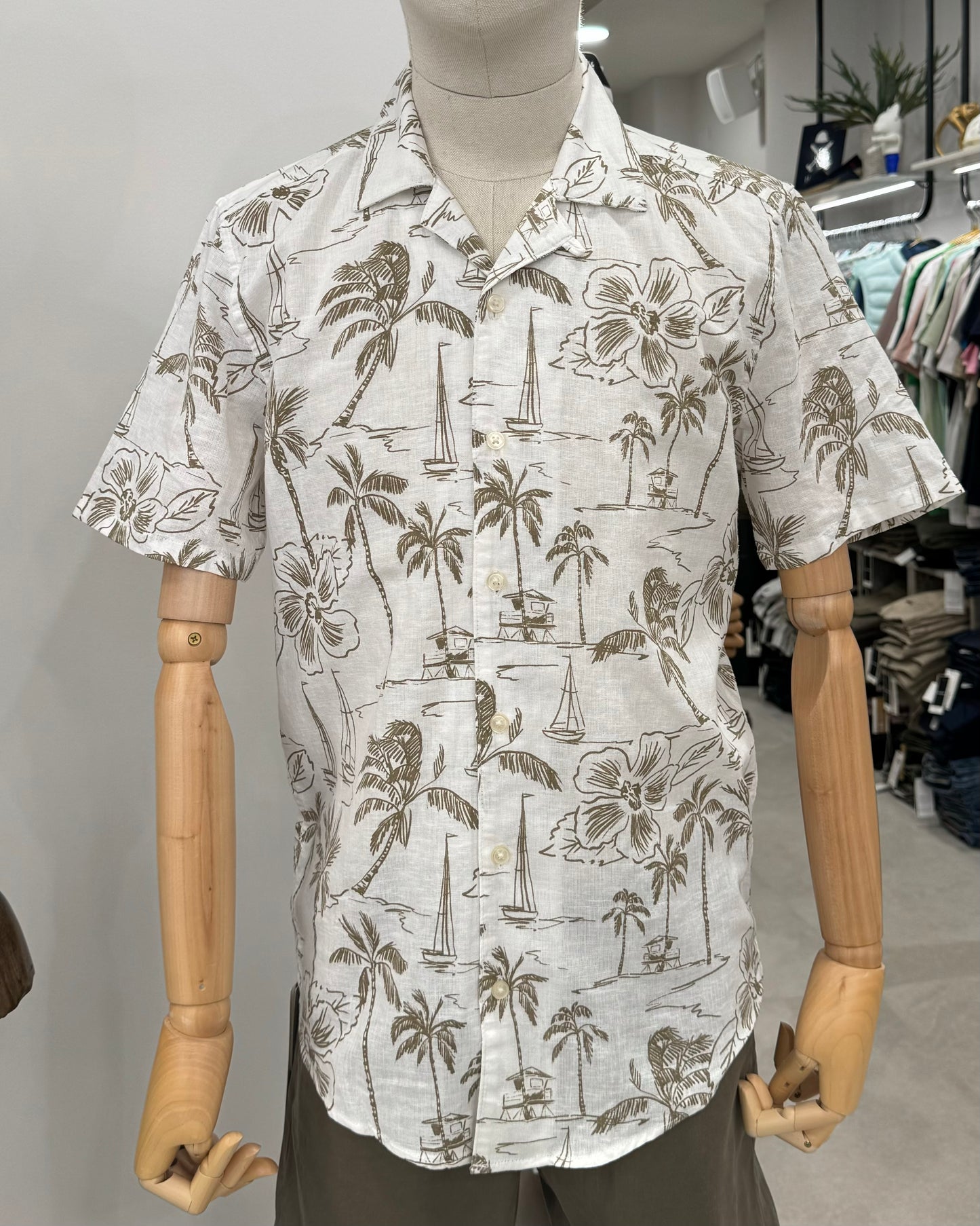 Camisa lino Only & Sons blanca/dorado