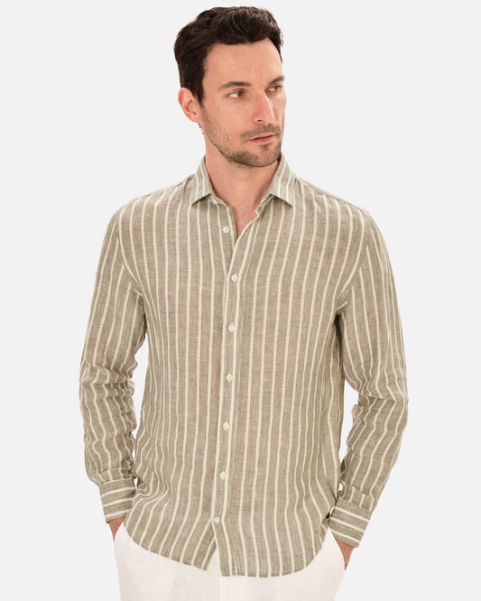 Camisa de lino rayas gris
