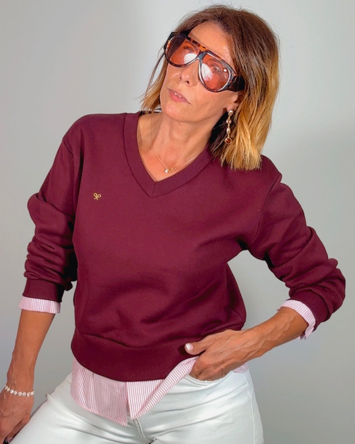 Sudadera Silbon bajo camisero granate
