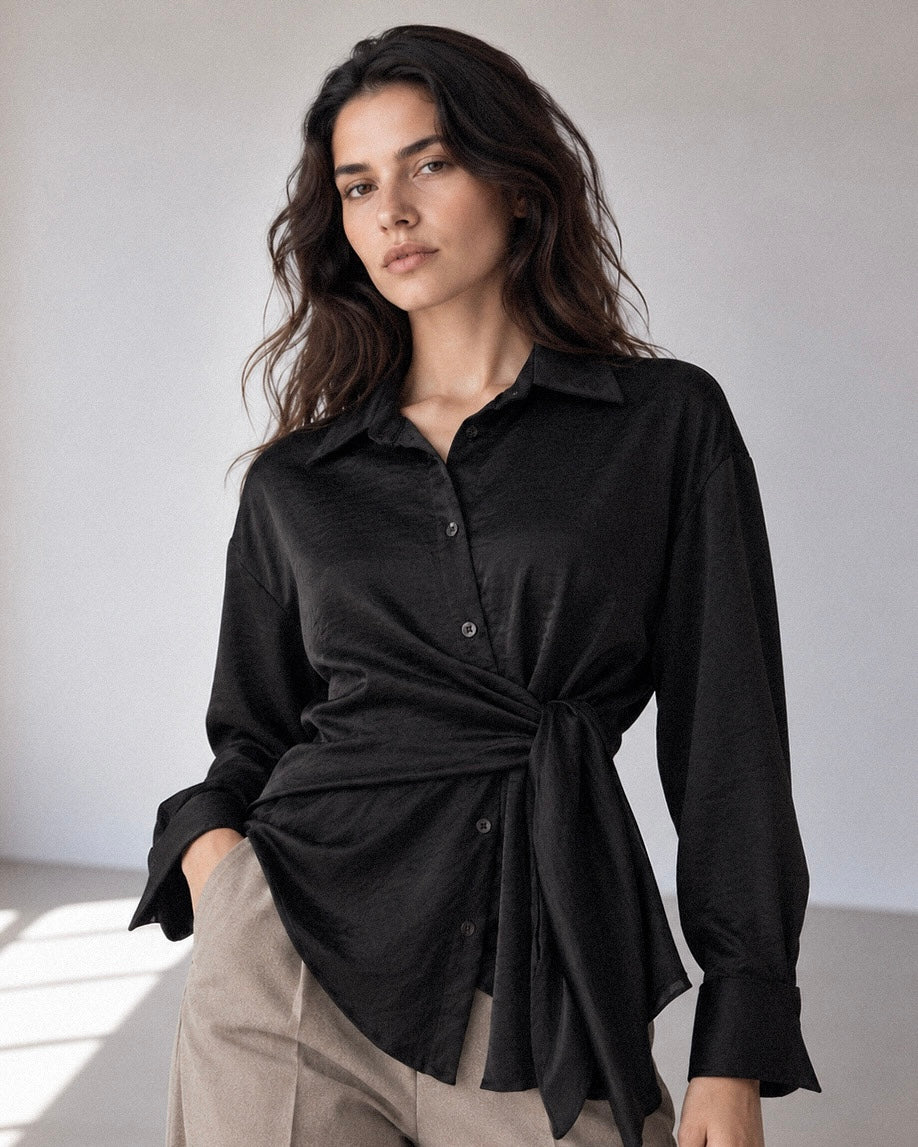 Blusa raso lazo negra