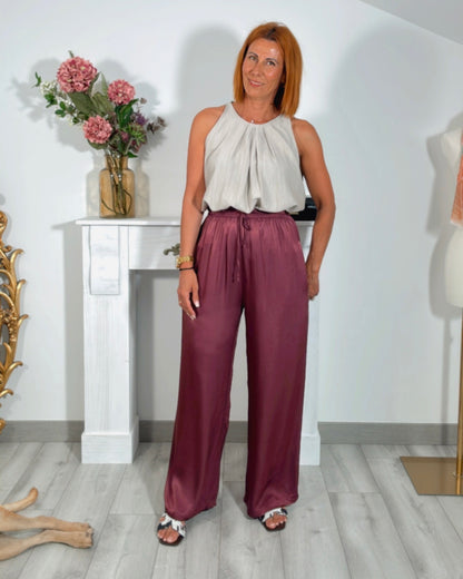 Pantalon satinado Burdeos