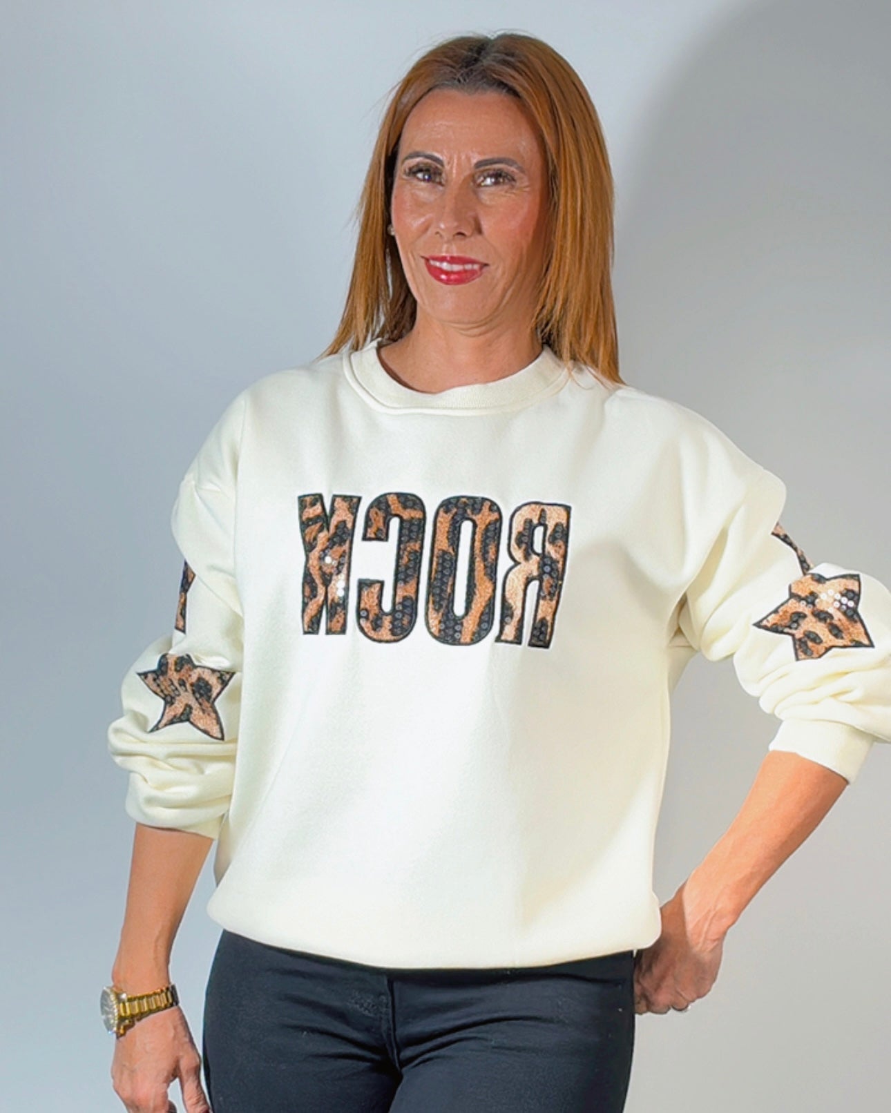 Sudadera rock print lentejuelas