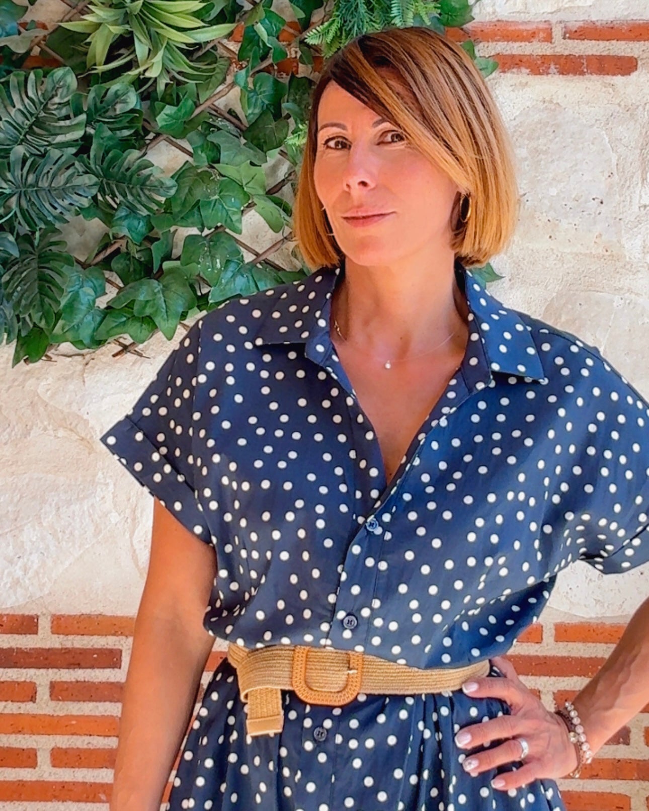 Vestido camisero lunares marino