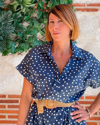Vestido camisero lunares marino