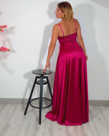Vestido raso fucsia