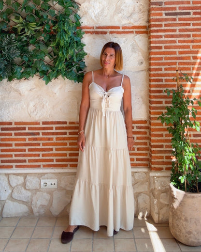 Vestido lazo beige