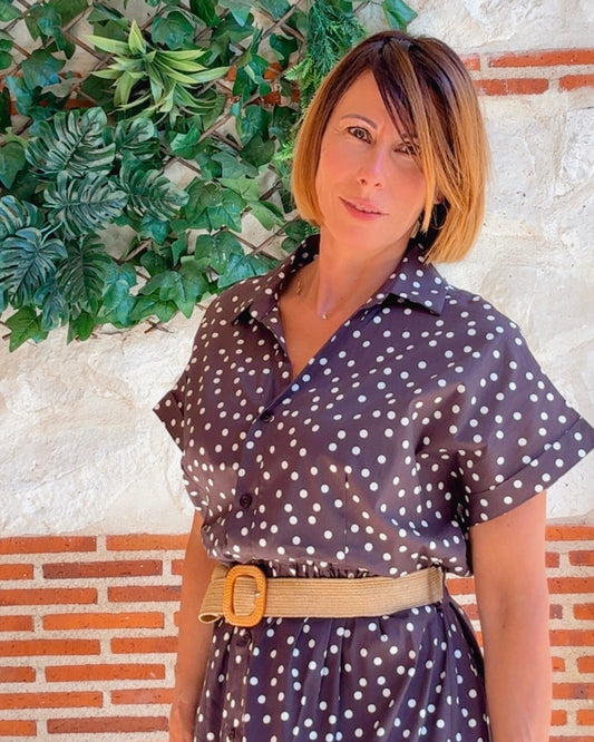 Vestido camisero lunares chocolate