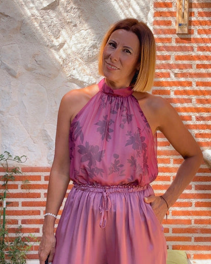 Blusa halter gasa frambuesa