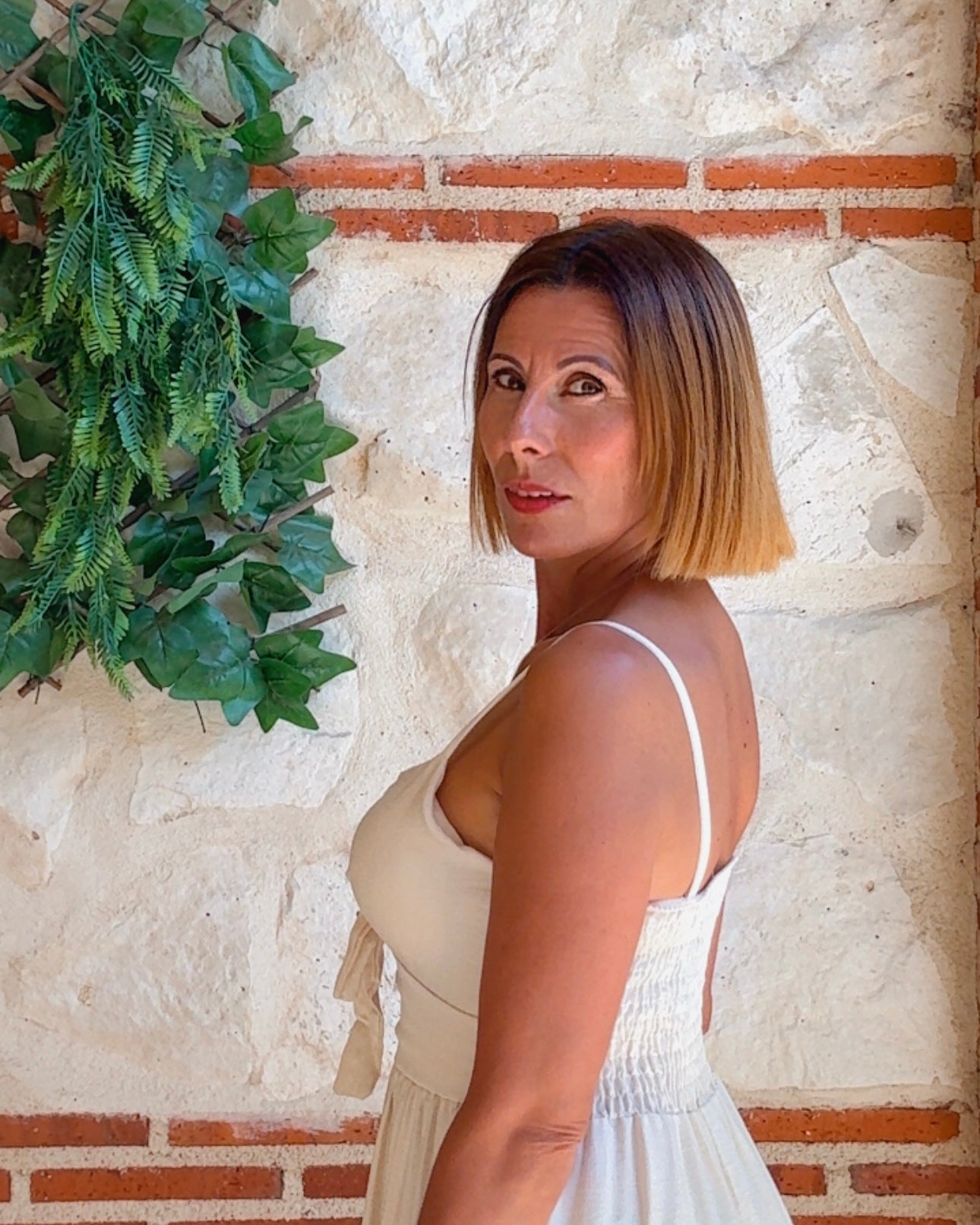 Vestido lazo beige