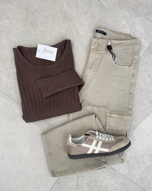 Pantalon cargo recto beige