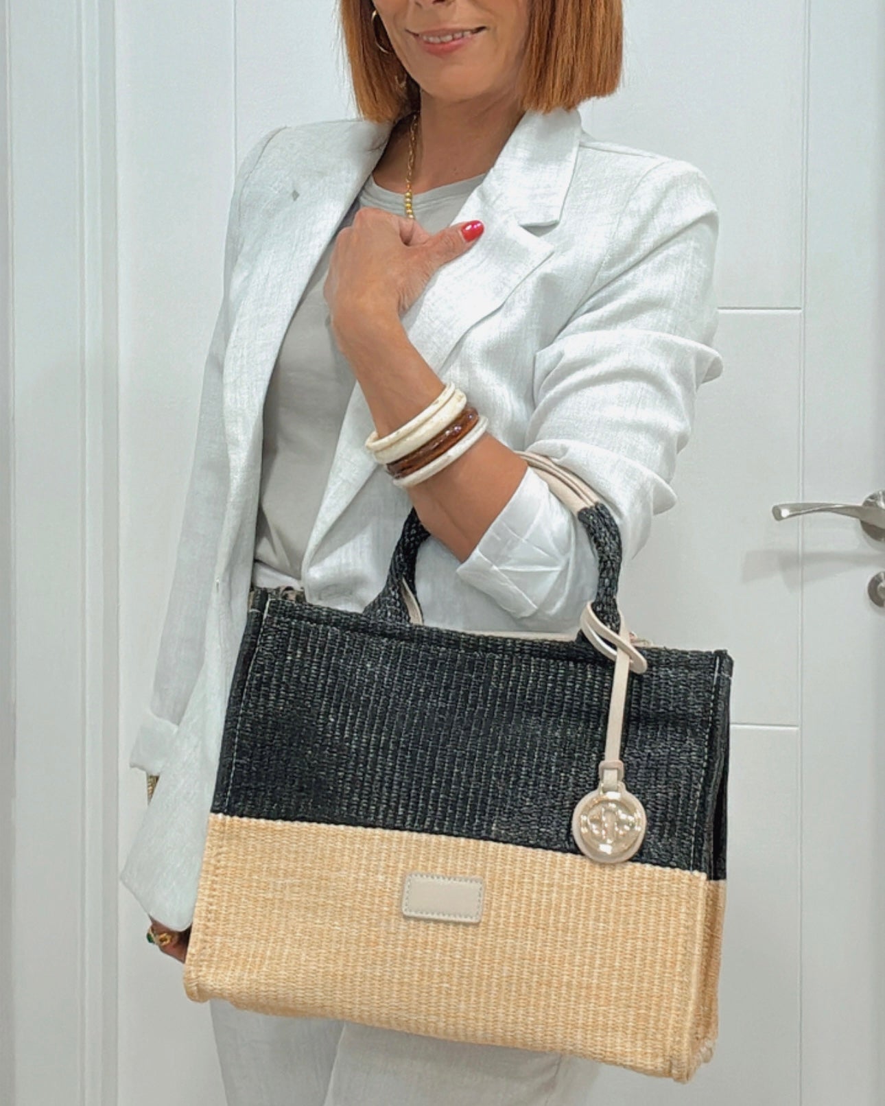 Bolso rafia combinado