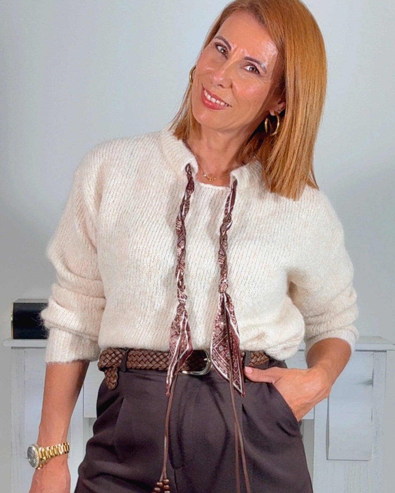 Jersey con pañuelo beige