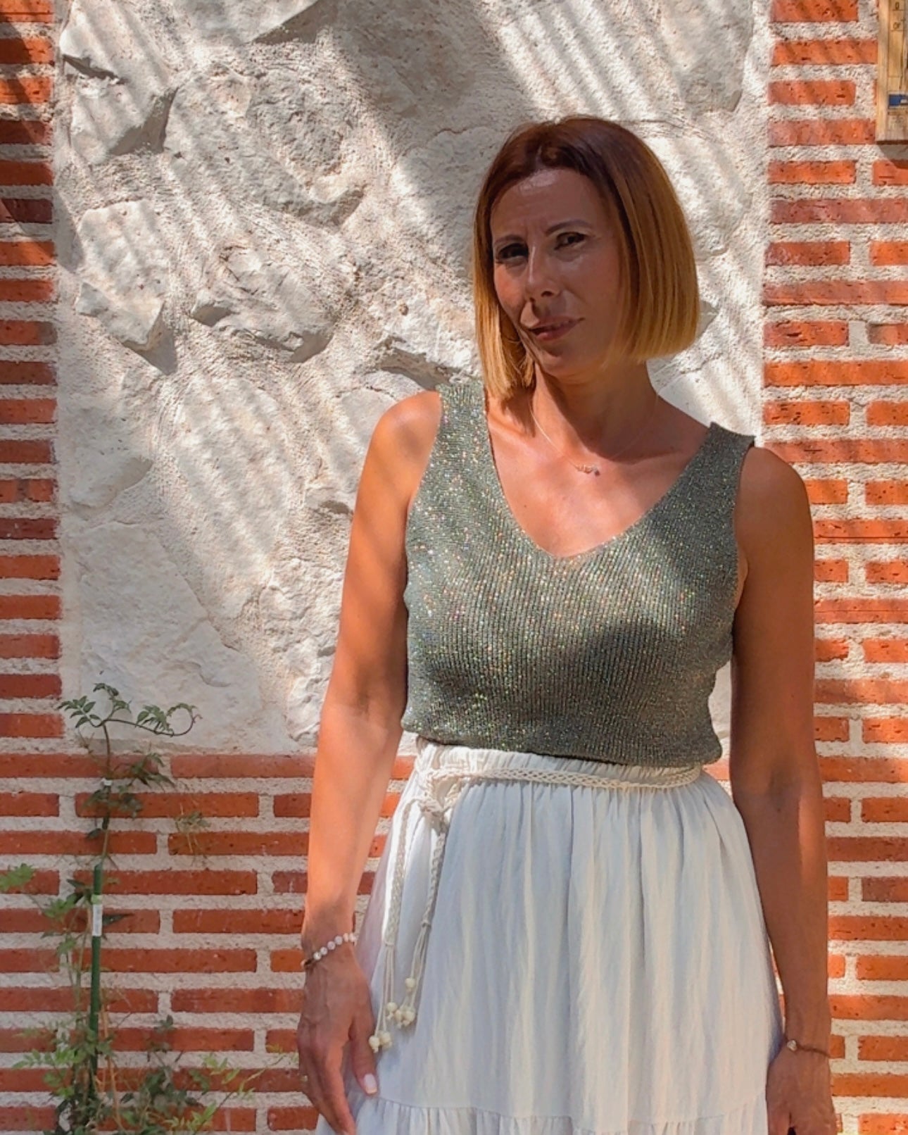 Top lurex oliva
