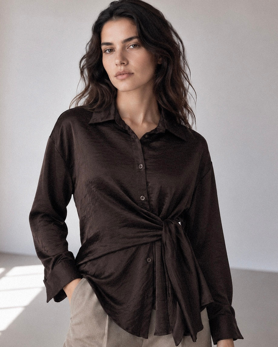 Blusa raso lazo chocolate