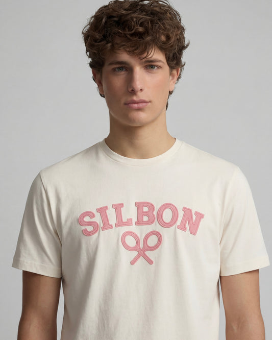 Camiseta Silbon raqueta crema