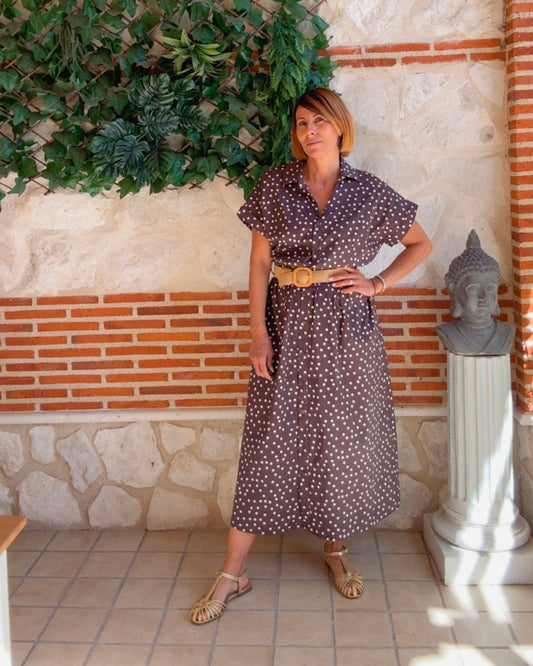 Vestido camisero lunares chocolate