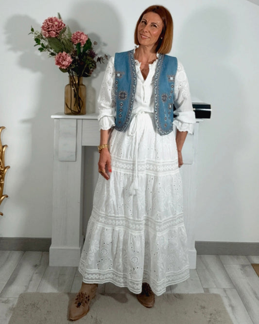Chaleco denim bordado