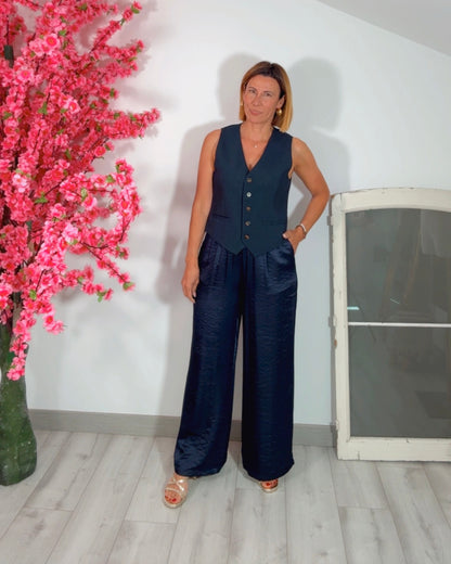 Pantalon satinado marino