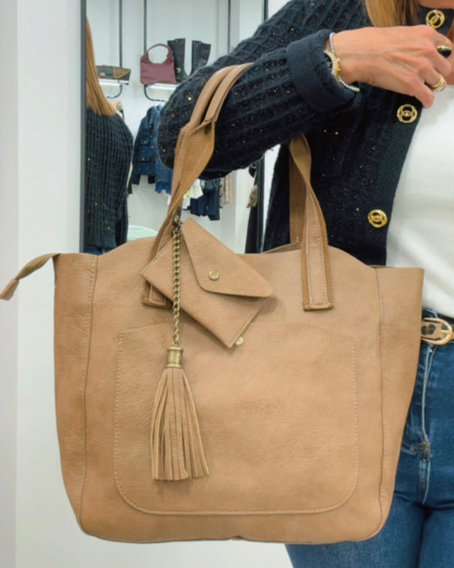 Bolso camel con cartera