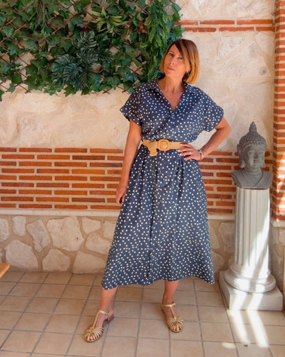 Vestido camisero lunares marino