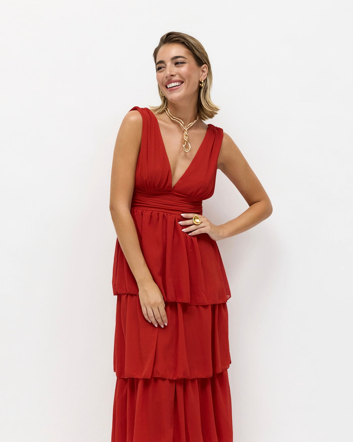 Vestido Chiffon teja