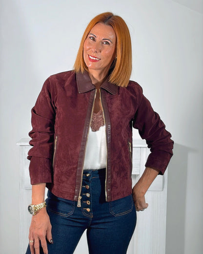 Chaqueta antelina burdeos