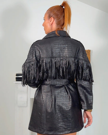 Chaqueta flecos negra