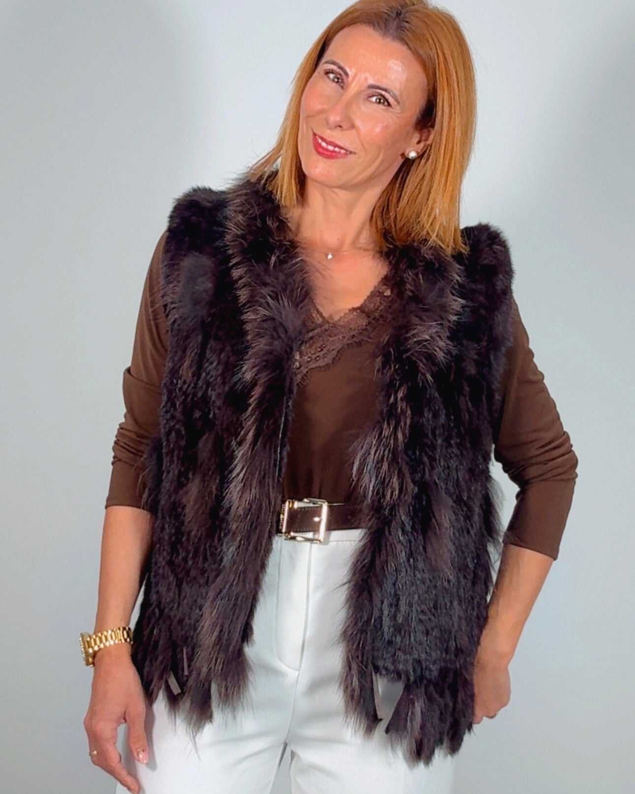 Chaleco pelo natural chocolate