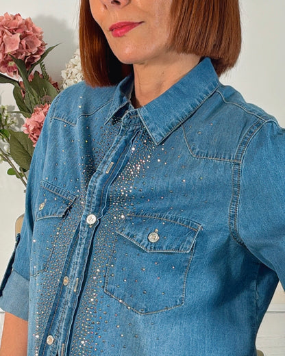 Camisa denim strass