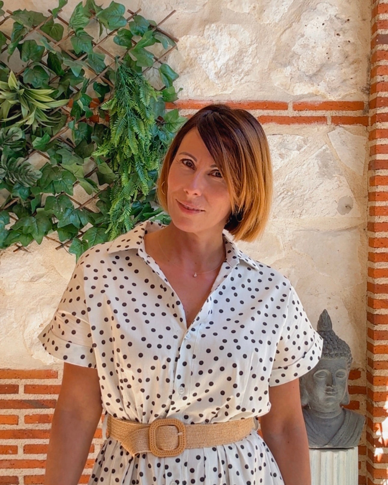 Vestido camisero lunares beige
