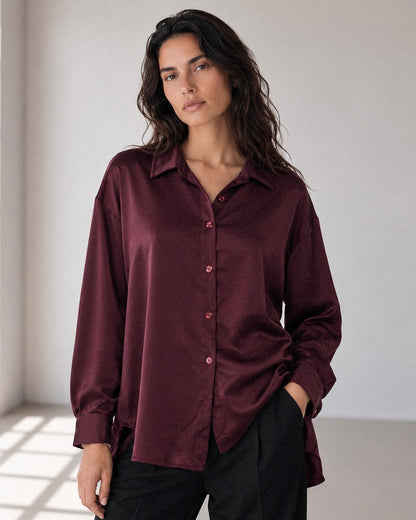 Blusa satinada Burdeos