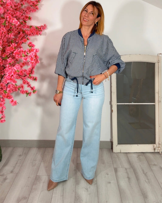 Jeans wide leg costura