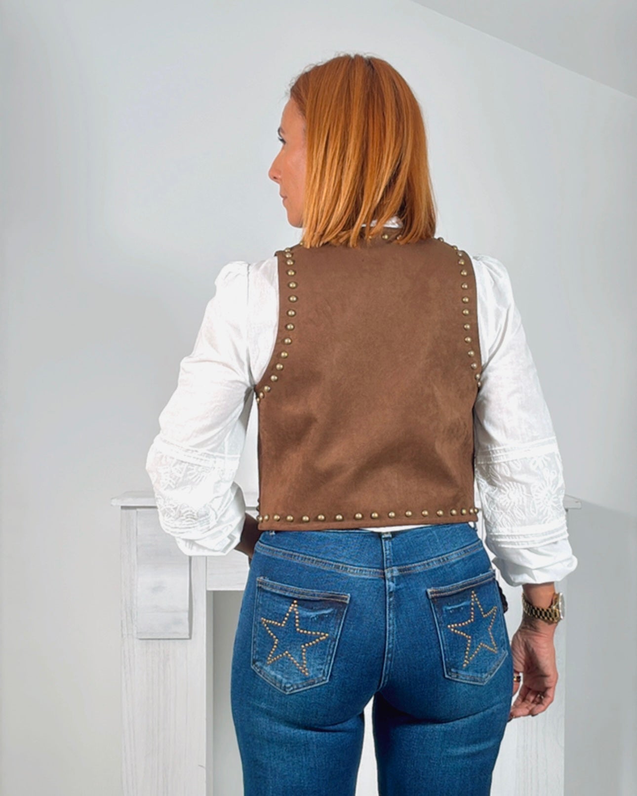 Chaleco antelina tachas