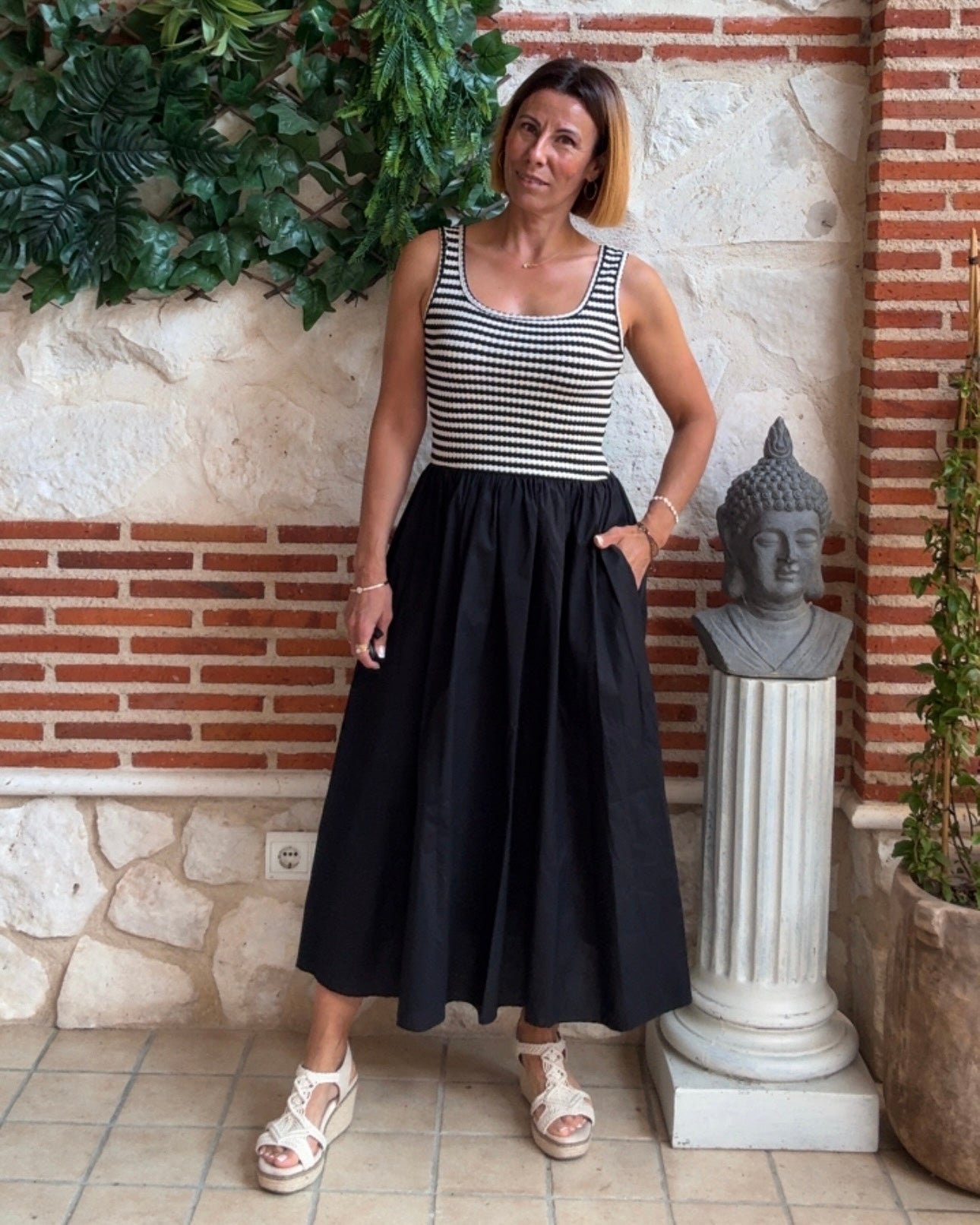 Vestido navy combinado