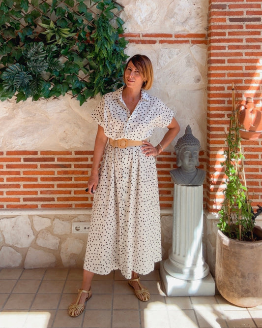 Vestido camisero lunares beige