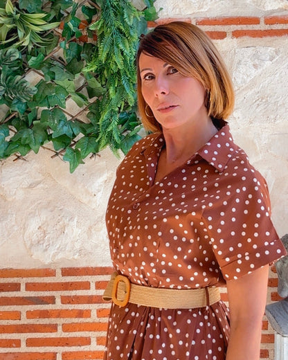 Vestido camisero lunares tabaco