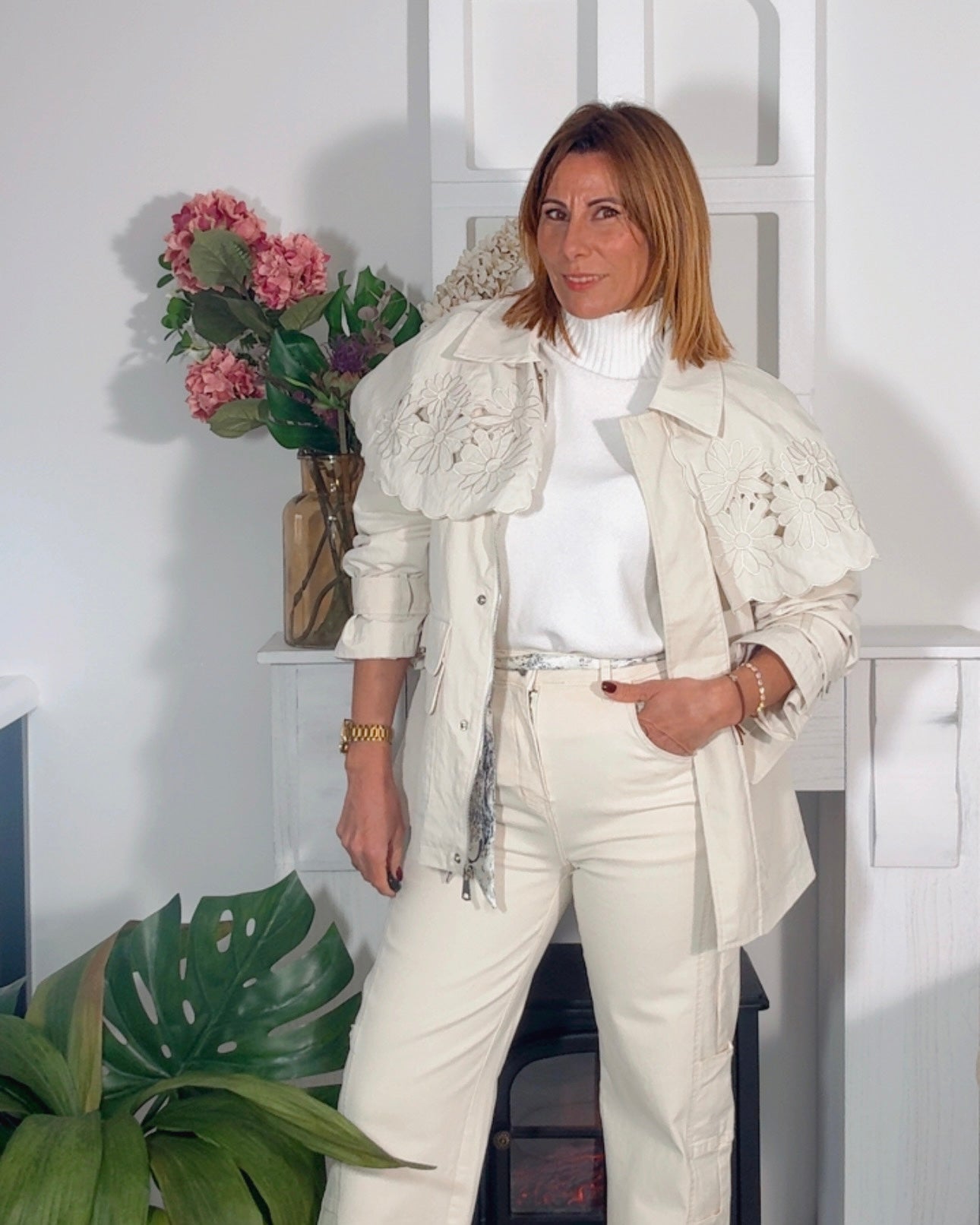 Jeans beige pañuelo