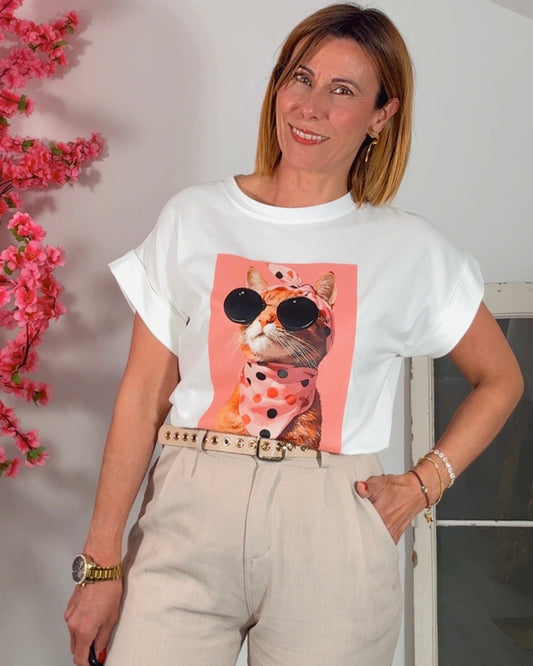Camiseta gato gafas