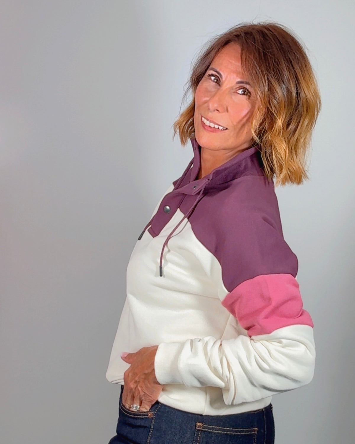 Sudadera Silbon botones burdeos/ rosa